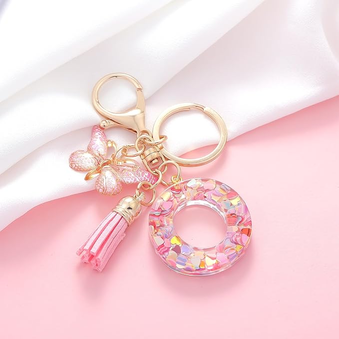 Fashion Alphabet Initial Letter Keychain Tassel Butterfly Pendant Key Ring for Purse Handbags Women Girl