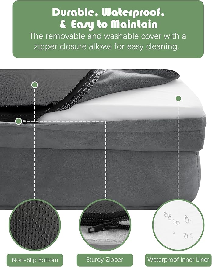 Spotted Play Orthopedic Dog Bed with Sides - Dog Sofa Beds for Extra Large Dogs, Supportive Foam Pet Couch Bed with Washable Removable Cover, Waterproof Lining and Non-Slip Bottom, Grey - XXL