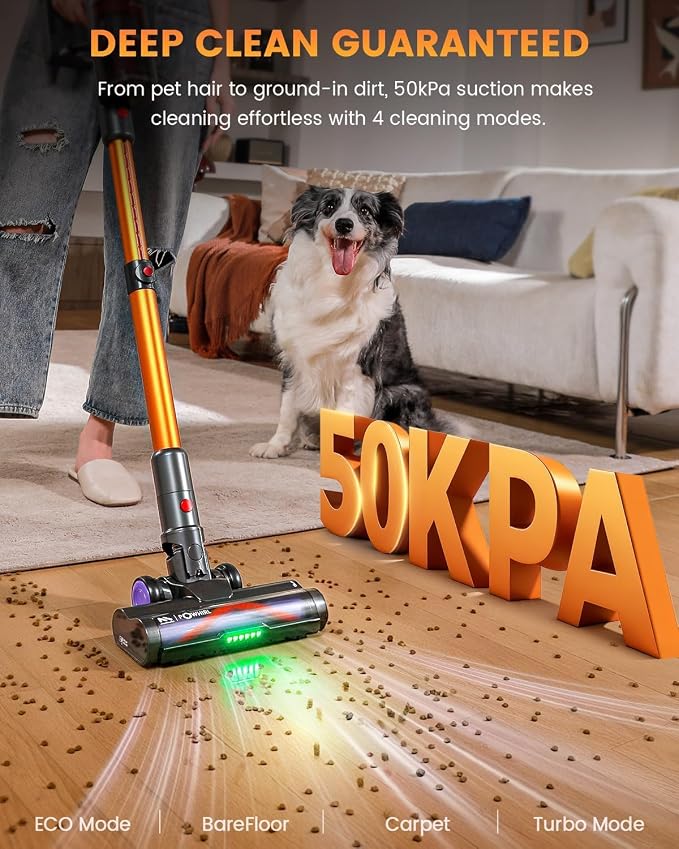 AlloyMove Cordless Vacuum Cleaner, 550W 50KPA 80Mins Self-Standing Cordless Vacuum for Home, With Wall Mount Charging/LED Display/Anti-Tangle Brush Stick Vacuum for Carpet/Pet Hair/Hardwood Floor, A05