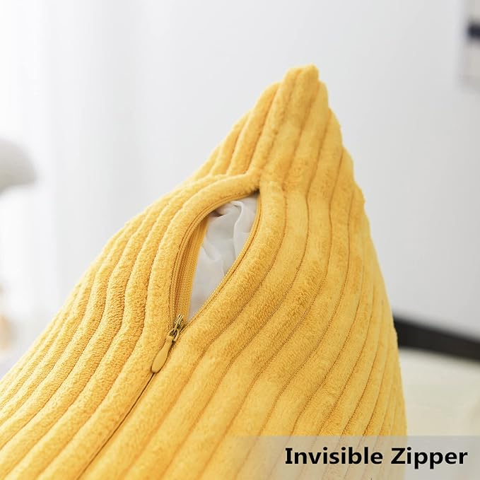 Home Brilliant 20 x 20 Summer Pillow Cover Square Plush Boho Pillowcase Soft Striped Corduroy Throw Pillow for Couch Bed Sofa Bench Decorations, 20x20 inch (50cm), Sunflower Yellow