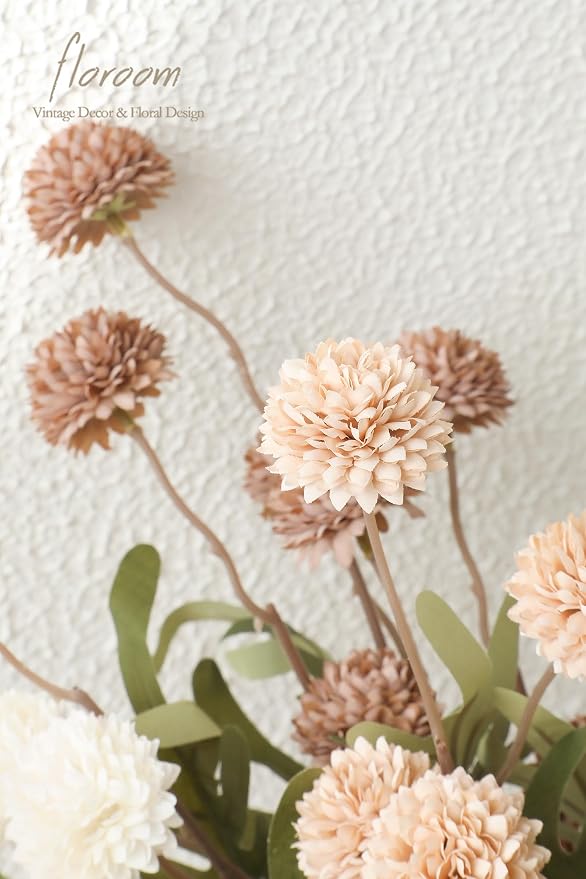 9pcs Taupe Beige Mix Faux Silk Mums Artificial Flowers, Bulk Fake Small Mini Chrysanthemums with Stems for DIY Wedding Centerpieces Floral Arrangements Vase Fillers Home Decorations