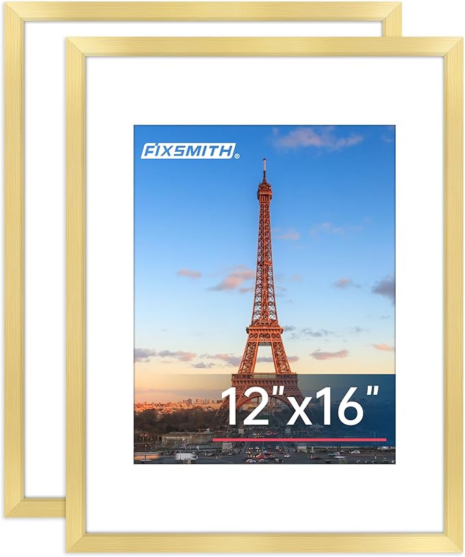 12x16 Picture Frame Gold Set of 2, Photo Frame with HD Plexiglass, Display Pictures 8.5x11 with Mat or 11x17 Without Mat, Gold Picture Frames Collage Wall Decor, Gallary Wall Frame