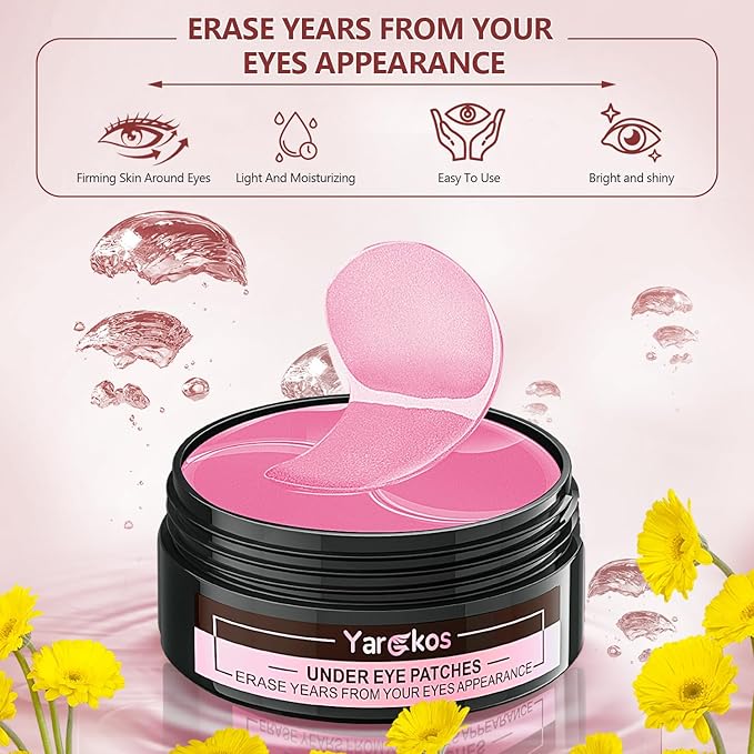 2 Packs 60 Pcs Under Eye Patches, Pink+Green, 30 Pairs Women Undereye Mask for Puffy Eyes Dark Circles Treatment, Men Collagen Gel Pads Hydrating for Eye Bags Puffiness Wrinkle, Beauty Skin Care