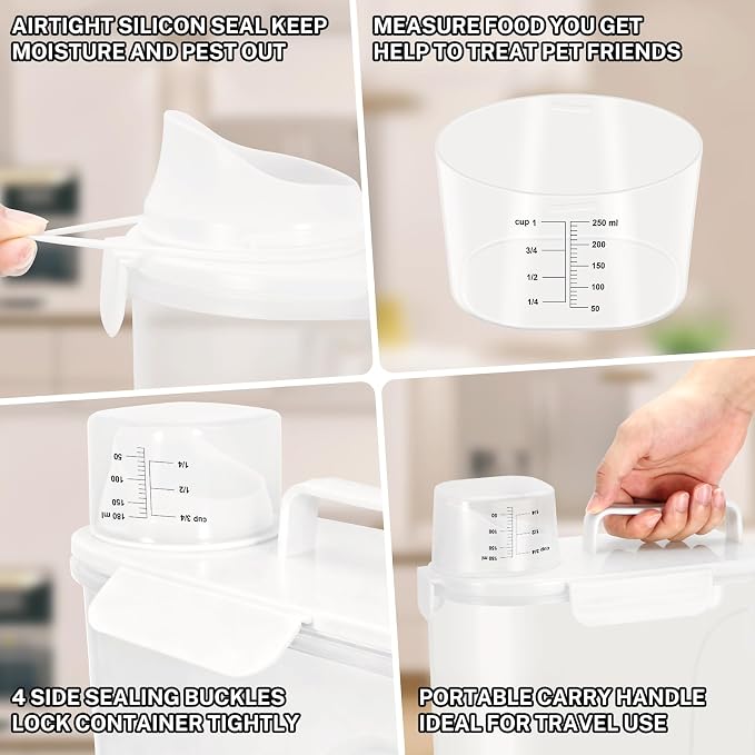 Dog Cat Food Storage Container with Cup (White, 5+10L)