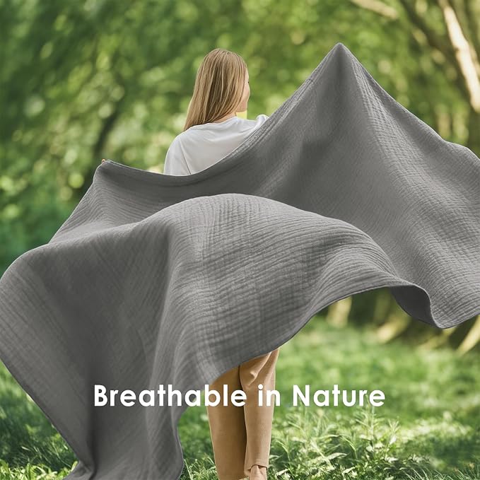 EMME Muslin Blankets for Adults Throw Blanket for Couch Breathable Gauze Soft Lightweight Airy Grey Super King 120" x 94"
