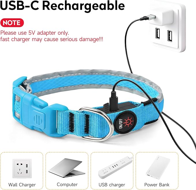 LED Dog Collar, Light Up Dog Collar,for Night Walking(Small,Blue) | Adjustable,Bright RGB 7 Colors Light Glowing Collar,Waterproof,Nylon,Soft,For Small and Medium Dogs,USB C to Charge