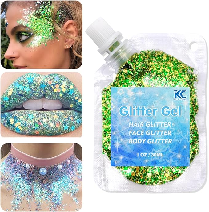 Chunky Glitter Gel Set 6 Colors Cosmetic Glitter for Body Face Hair Nail,Sequins Glitter for Women and Kids,Multi-Use Festival Party Sparkle Powder