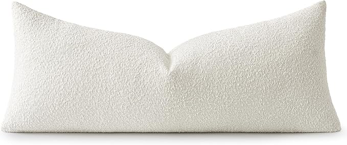 MIULEE Textured Boucle Lumbar Pillow Cover for Bed 14x36 White | Pack of 1 Textured Neutral Couch Throw Pillow Cover, Accent Solid Long Body Pillowcase, Sofa Living Room Home Decor