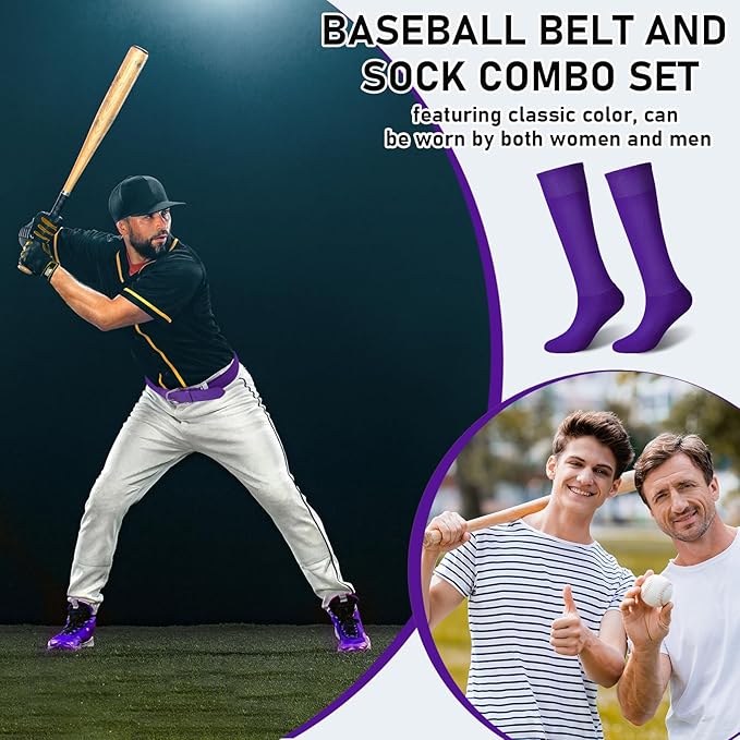 Zhanmai Baseball Belt and Socks Combo Adjustable Softball Socks and Elastic Waist Belt for Youth Boys Girls, Adult