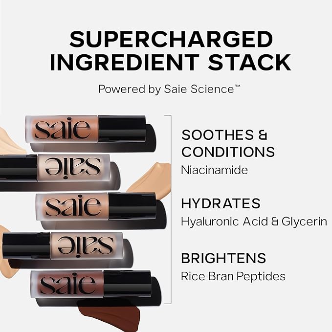 Saie Slip Tint Radiant Cream Concealer & All-Over Face Makeup - Concealer for Dark Circles, Redness & Blemishes - Lightweight Makeup Made with Hydrating Hyaluronic Acid - Shade 16 (0.17 oz)