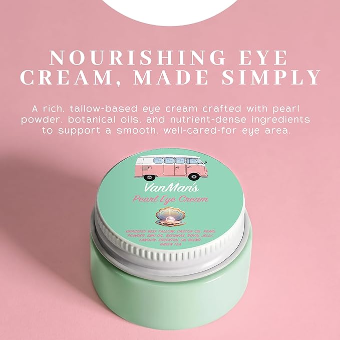 VanMan’s Pearl Eye Cream with Grass Fed Beef Tallow – Brightening and Smoothing Under Eye Cream with Wild-Caught Pearl Powder and Royal Jelly – No Fillers, 0.5 Ounces