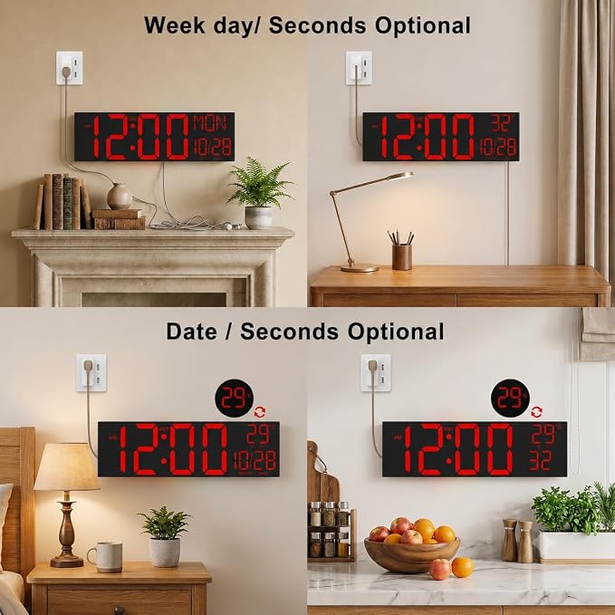 JALL 30" Giant Digital Wall Clock, Extra Large LED Clock with Remote, Huge Wall Clock with Jumbo Numbers for Living Room, Gym & Church, Black Housing with Red Digits, Red