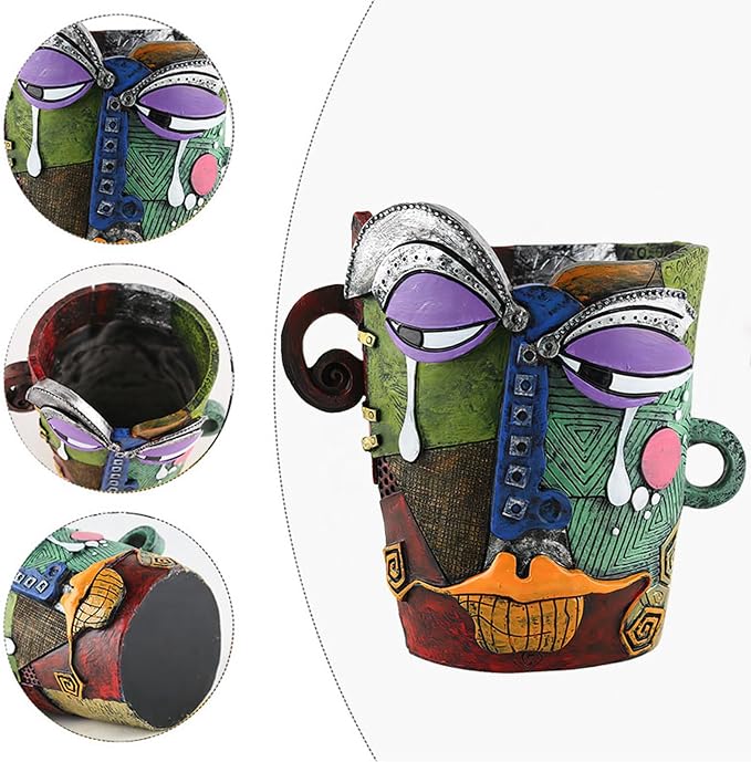 Picasso Flower Pot Colorful Face Art Abstract Resin Flower Pot Unique Face Flower Pot Head Planter for Indoor Outdoor Plants Patio Home Art Decoration (Tears)