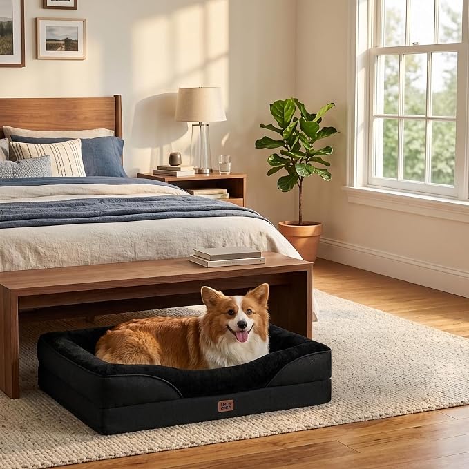 EHEYCIGA Orthopedic Dog Bed for Medium Dog, Memory Foam Dog Couch, Black | 35x22 Inch Dog Sofa with Sides, Waterproof Liner & Washable Removable Cover, Bolster Pet Couch