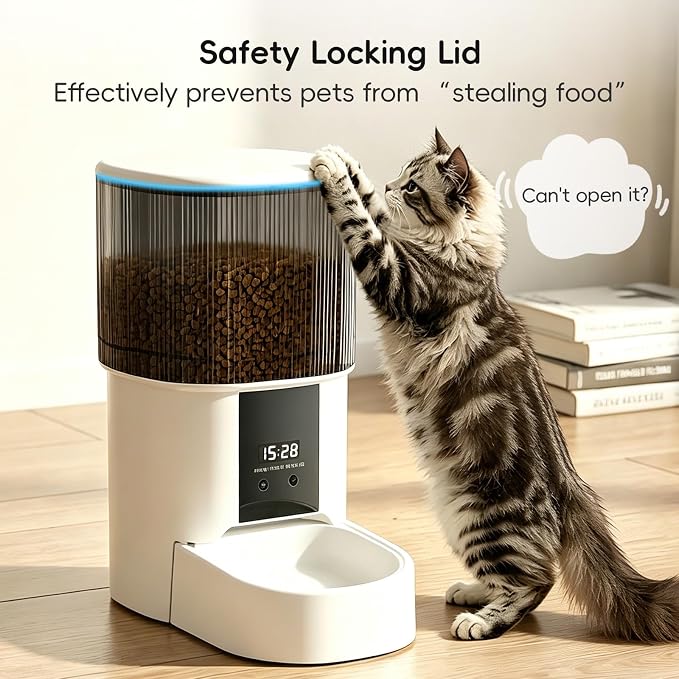 Automatic Cat Feeder, 4L/17 Cups Timed Dispenser for Cats & Dogs | Programmable 1-6 Meals & 1-9 Portions Daily, Stainless Steel Bowl, Anti-Jam Design, Dual Power Supply & Lock-Fresh Tech