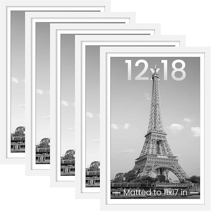 upsimples 12x18 Picture Frame, Gallery Wall Frames Set of 5, White | Poster Frame Collage Wall Decor, 11x17 Picture Frame with Mat for Family, Baby, Hallway, Christmas