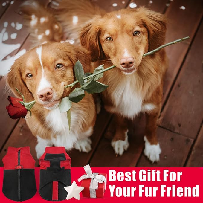 Idepet Dog Fleece Vest Sweater Zip Up Warm Pullover Dogs Jacket with D-Ring Leash Winter Cold Weater Coat Pet Sweatershirt Clothes Hoodie for Small Medium Dogs Boy Girl (Red/Black, S)