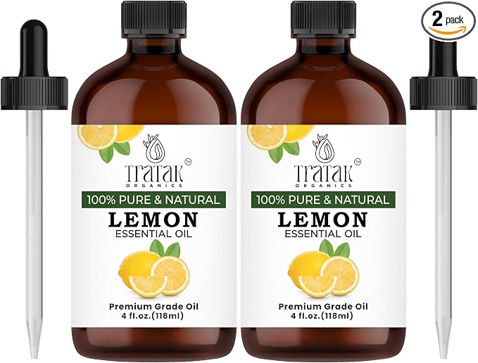 Lemon Essential Oil, 100% Pure & Natural with Glass Droppers | Undiluted Essential Oils for Aromatherapy, Diffusers, Humidifiers, Oil for Skin DIYs | 4 fl oz (Pack of 2)