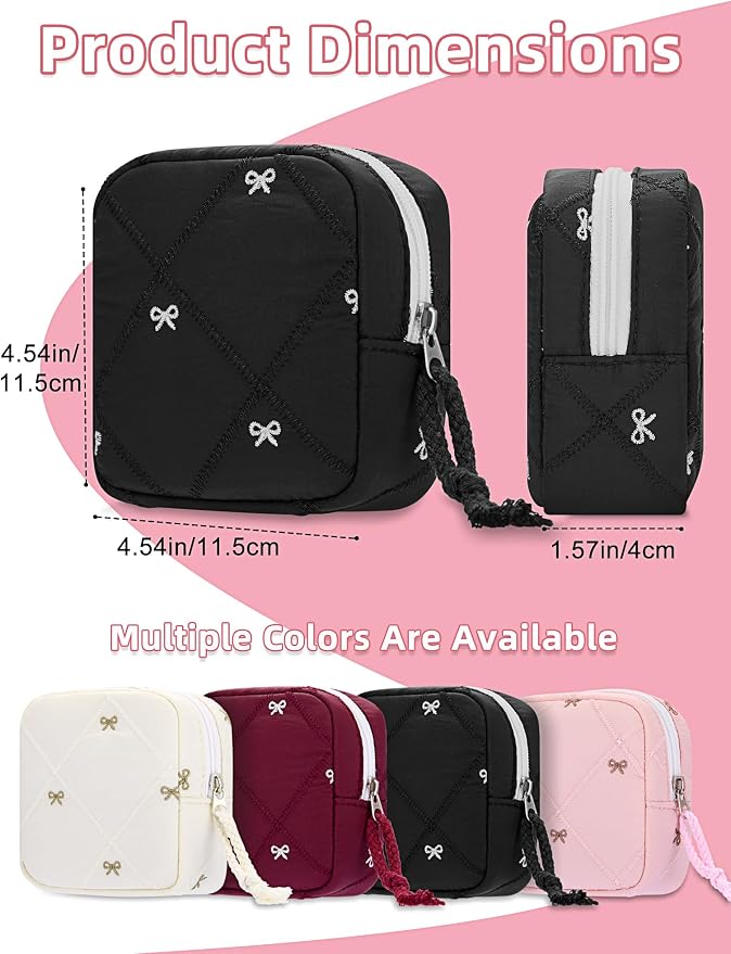 Period Bag for Girls, Quilted Period Pouch for Women, Sanitary Napkin Storage Bag Menstrual Pad Pouches Tampon Holder for Purse Pad Bag Gifts for Teen Girls(Black)