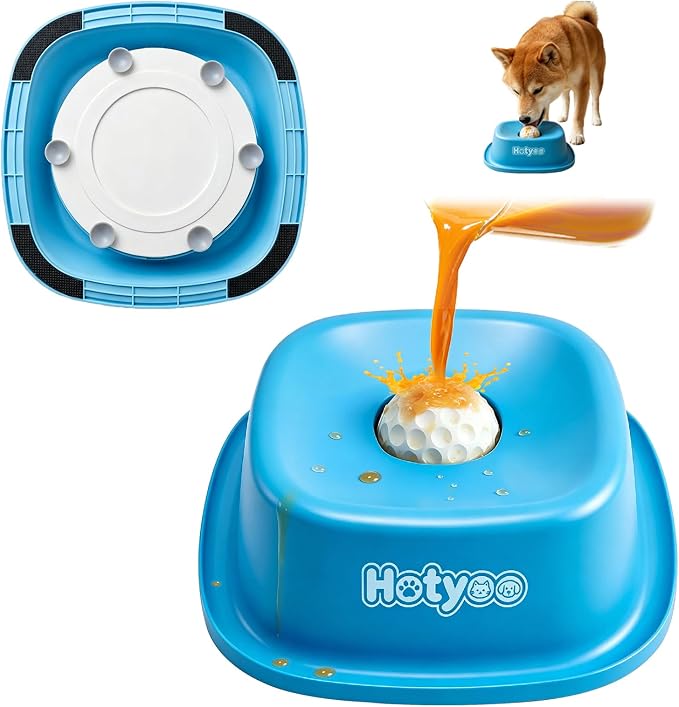 Dog Lick Bowl with Rolling Ball, Slow Feeder Lick and Roll Bowl for Dogs Liquid Treat,Dog Licking Bowl for Yogurt & Broth, 350ml Large Capacity Non-Slip Base,Daily Meal & Post,Patent Pending(Blue)