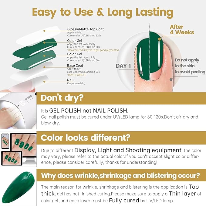 YTD Likomey Bright Green Gel Nail Polish,15ml Salon Home DIY Nail Art Manicure and Pedicure Fall Winter Soak Off UV Color Varnish,CS360