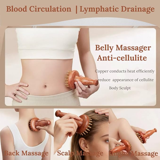 Copper gua sha Tool for Promote Blood Circulation,29-Teeth Copper Meridian Massager with Handle for Head and Body