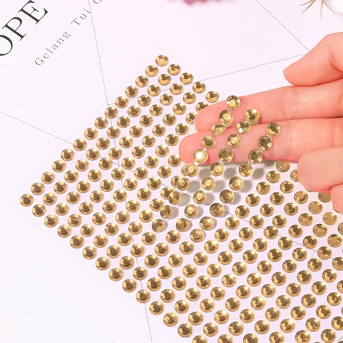 3555pcs Self Adhesive Face Gems for Makeup, Festival Jewels, Hair Gems, Rhinestone Stickers for Face, Eye, Makeup, Nail, Body, Crafts 5sheets (champagne-3/4/5/6/8mm)