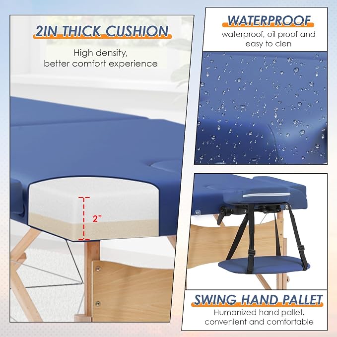 BestMassage Massage Bed Portable Massage Table 2 Folding Lash Bed Height Adjustable 28 Inch Wide Spa Table with Non-Woven Bag for Spa Footmassage Facial CareSpa Tattoo