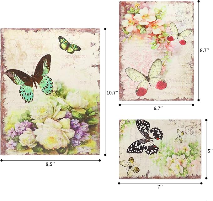Jolitac Decorative Book Boxes World Map Pattern Antique Book Invisible box with Magnetic cover, Faux Wood Set of 3 Storage Set (Butterfly)