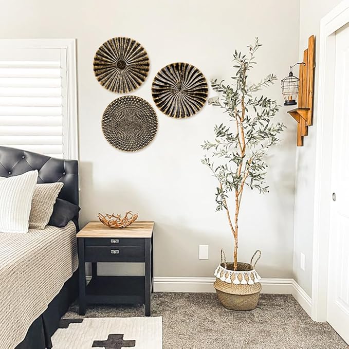 Briful 12" Wall Décor Pack of 3 Metal Gold & Black Washed Starbursts Radial Plate Wall Art Modern Accent Hanging Wall Decorations For Home Office Bedroom Or Living Room Wall Sculptures