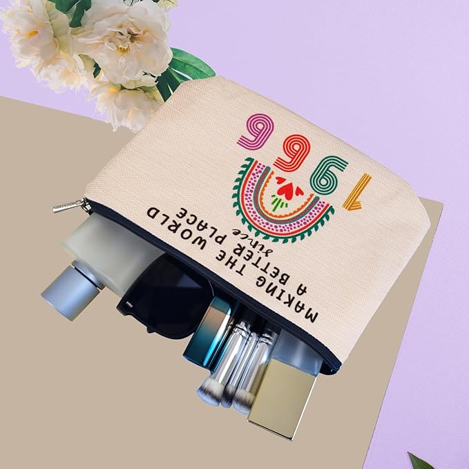 ancpeany 60th Birthday Gifts for Women Makeup Bag, Happy 60th Birthday Decorations for Woman, 1966 60 Year Old Anniversary Decorations for Grandma, Mom, Her, Wife, Aunt, Mothers Day Cosmetic Bag