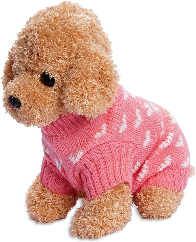 Dxhycc Dog Knitted Sweater Dog Heart Sweater Puppy Sweater Warm Soft Pet Holiday Clothes for Medium Cats and Dogs (Pink, M)