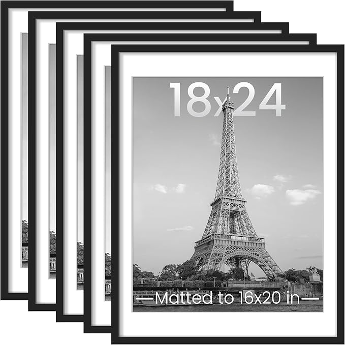 upsimples 18x24 Picture Frame, Gallery Wall Frames Set of 5, Black | Poster Frame Collage Wall Decor, 16x20 Picture Frame with Mat for Family, Baby, Hallway, Christmas