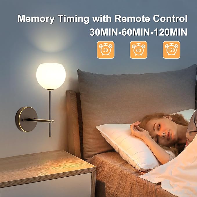 Brown Gold Battery Operated Wall Sconces Set of 2, Rechargeable Wireless Wall Lights with Milky White Frosted Glass, 12 RGB and 3CCT Dimmable, Wall Lamps with Remote for Bedroom Living Room Hallway