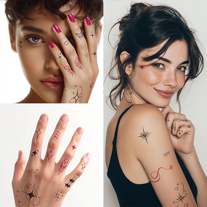 Tiny Y2K Temporary Tattoos | Realistic Waterproof Finger, Face, Hand Fake Tats | Festival, Bachelorette, Halloween, Birthday Favors, Accessories