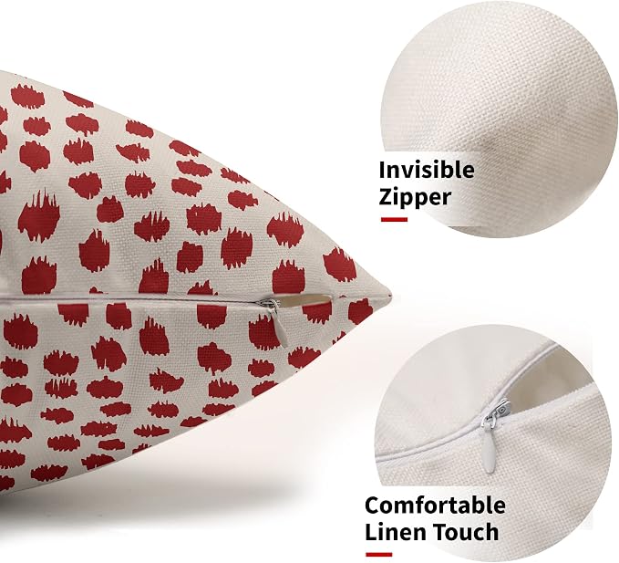 Red Cream Pillow Covers 12x20 Set of 2 Boho Design Polka Dot Throw Pillows Modern Brush Strokes Print Decorative Outdoor Pillowcase Lumbar Cushion Cover Linen Pillow Case for Home Sofa Couch Bed