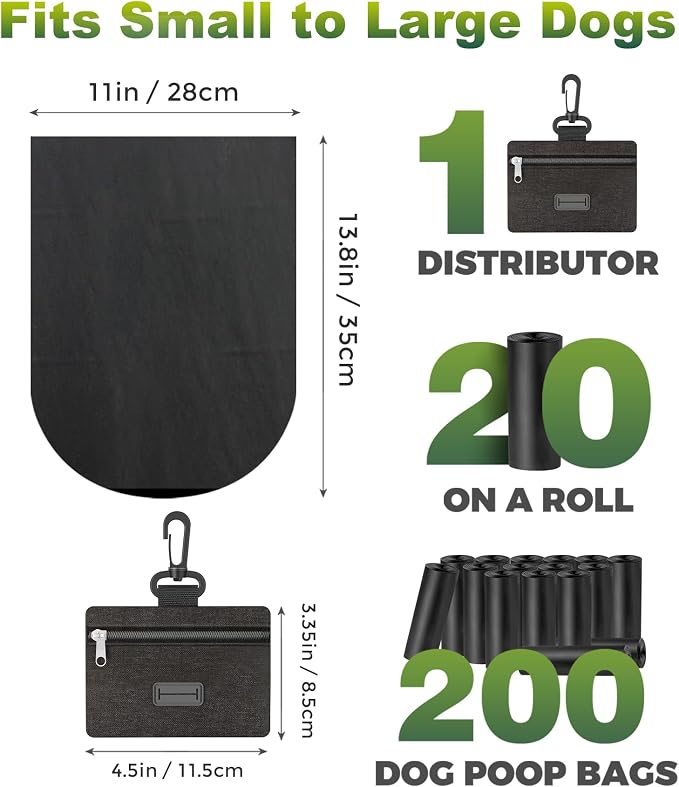 Charmount 200 Pack Dog Poop Bags Rolls with Zippered Pouch Dispenser Holder | Extra Thick Leak-Proof Unscented Waste Bags, Coreless Easy Load for Small to Large Dogs