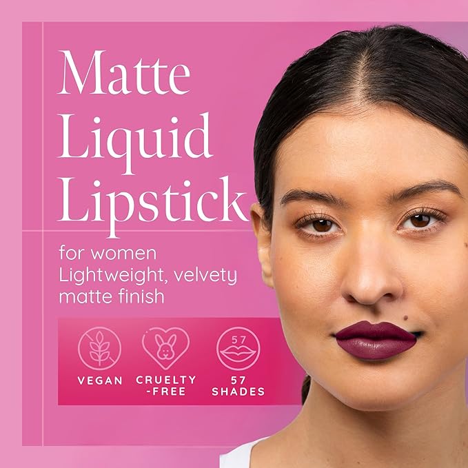 Aromi Maroon Burgundy Matte Liquid Lipstick | Long-Lasting Lip Color for Women, Bordeaux Wine, Dark Red, Blue Undertones, Vegan, Waterproof, (Red Dahlia)