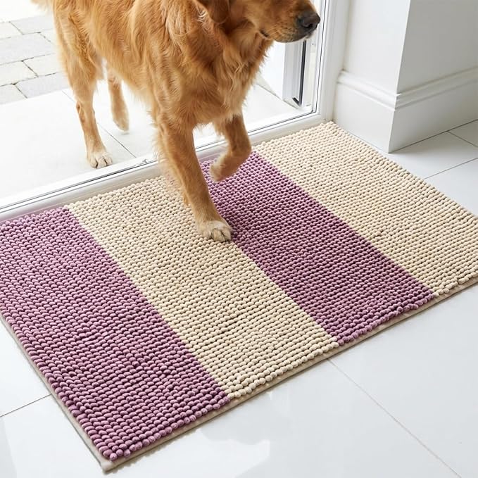 Muddy Mat® Super Absorbent Loop-Thread Chenille Dog Door Mat for Muddy Paws – Non-Slip, Machine Washable Indoor Entry Rug, Quick-Dry Pet Mat for Entryway – Blush Sand 19"x30"