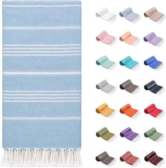PARK & OZ Turkish Beach Towel – Oversized 100% Cotton Quick-Dry & Sand-Free Blanket 72x40– Ultra-Absorbent, Lightweight & Compact Pool Towel for Beach, Travel, Spa, Gym, Camping & Home (Baby Blue)
