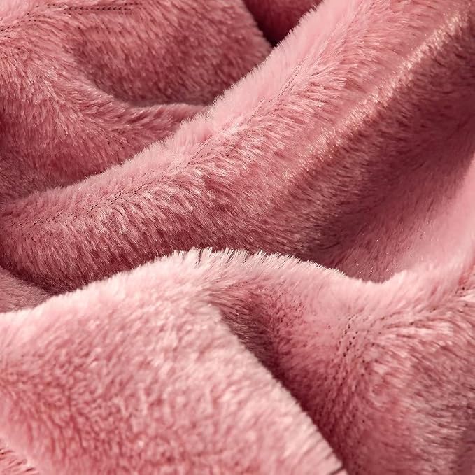 YUSOKI Long Faux Fur Queen Size Blanket, Pink, 90" x 90" | Ultra Soft, Lightweight for All Season Use, stays fluffy after repeated washes, Perfect Gifts, Machine Washable