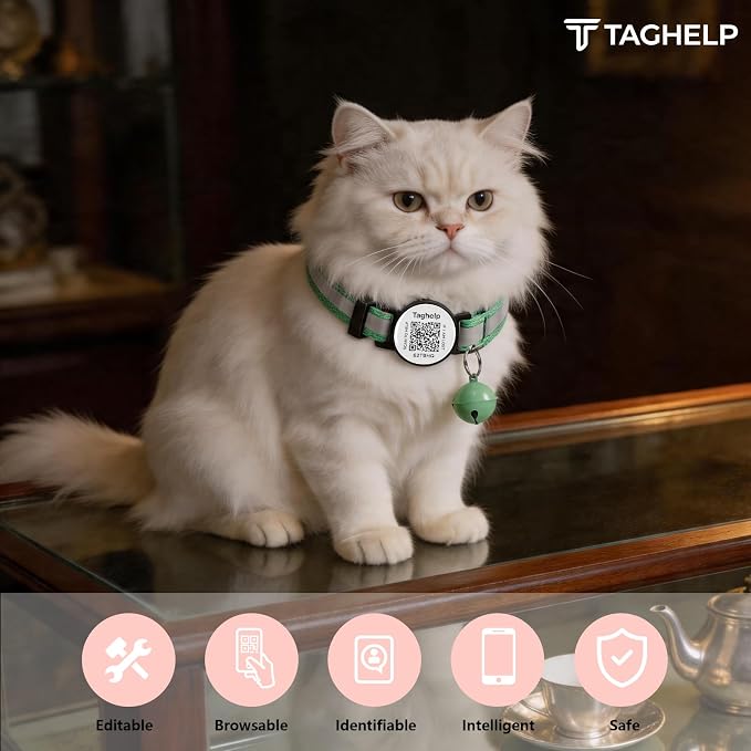 Smart QR Code Cat Collar 2-Pack, Breakaway Reflective Collar with Digital ID Tag - The Smart Upgrade to Personalized Name Collars, Adjustable with Bell (Yellow & Green)