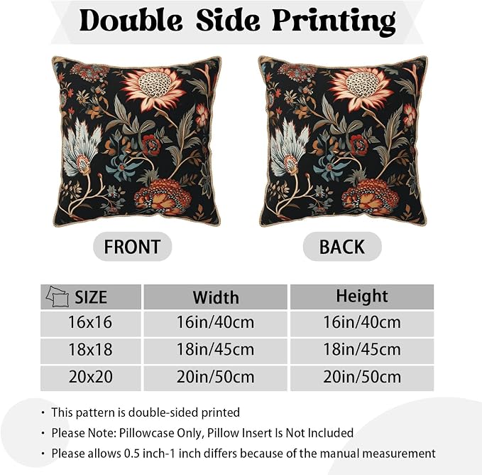 Vintage Red Orange Blue Floral Velvet Pillow Covers 20x20 Inch Retro Abstract Boho Flowers Throw Pillows For Couch Cushion Covers Pillowcase Bohemian Farmhouse Pillow Cases for Sofa Bed Bedroom