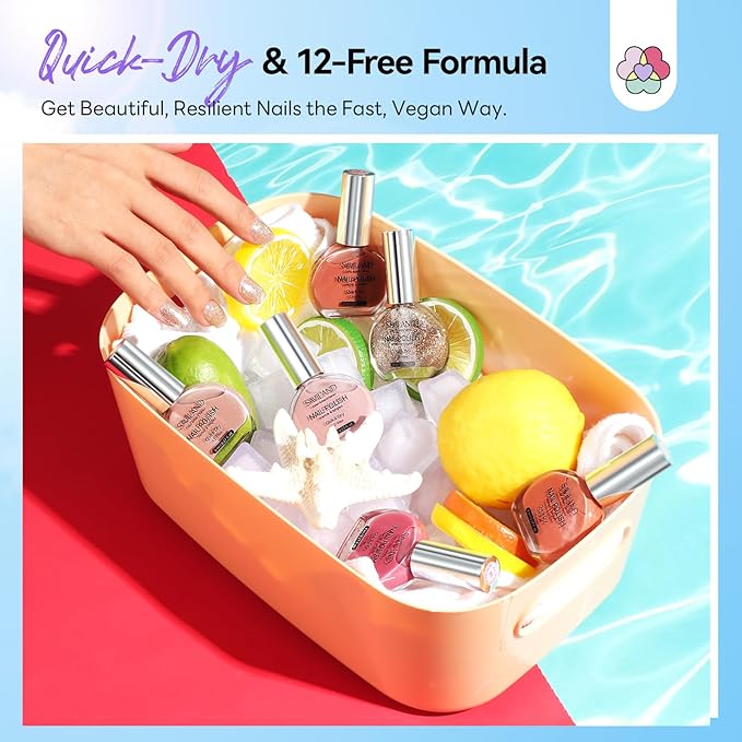 SAVILAND Nude Nail Polish Set: 6Pcs Classic Neutral Glitter Colors Quick Dry Nail Polish Fall Winter Mini 12-Free Fingernail Polish Vegan Nail Toes Lacquer DIY Manicure Women Gift Home Use
