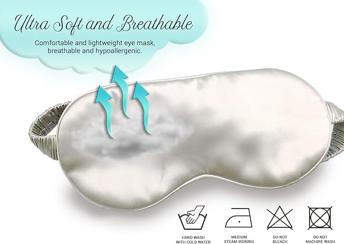 Fusion5 Silk Eye Mask with Elastic Band - 100% Pure Mulberry Sleep Mask - 25 Momme, Anti-Aging, Hypoallergenic, Blocks Light - Soft & Smooth Night Eye Cover for Sleeping & Travel with Box