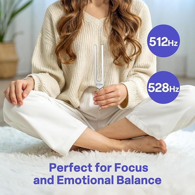 Tuning Fork Set – 128Hz 432Hz 512Hz 528Hz Weighted & Unweighted Frequency Tools with Activator, Mallet & Vegan Pouch – for Yoga, Meditation, Chakra, Ideal as a Gift