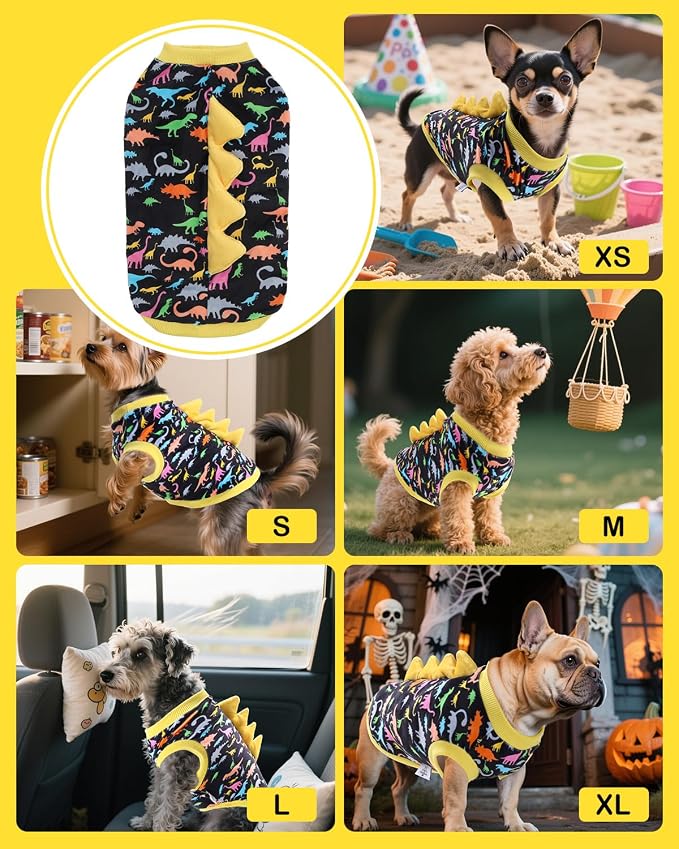 CuteBone Dinosaur Costume Dog Shirt, Stretchy Velvet T-Shirt Clothes for Small Dogs, Soft & Breathable Pet Tee Outfit Cat Apparel for Daily Wear, Cozy Pullover Design Puppy Fashion COSBX01S