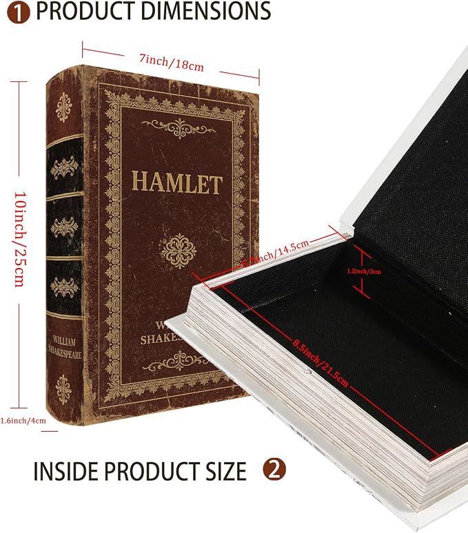 Vintage Faux Leather Decorative Book Box – Wooden Secret Storage Box with Magnetic Closure, Hidden Organizer for Bookshelf, Desk, or Office Decor (Hamlet)