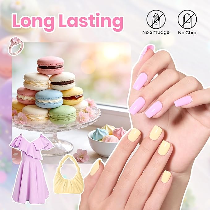 Beetles Pastel Nail Polish Set - Macaron Mood, 6 Colors Spring Nail Polish Quick Dry Set, Spring Nails Art, Long Lasting Manicure Salon DIY Home Easter Nails Gift for Her