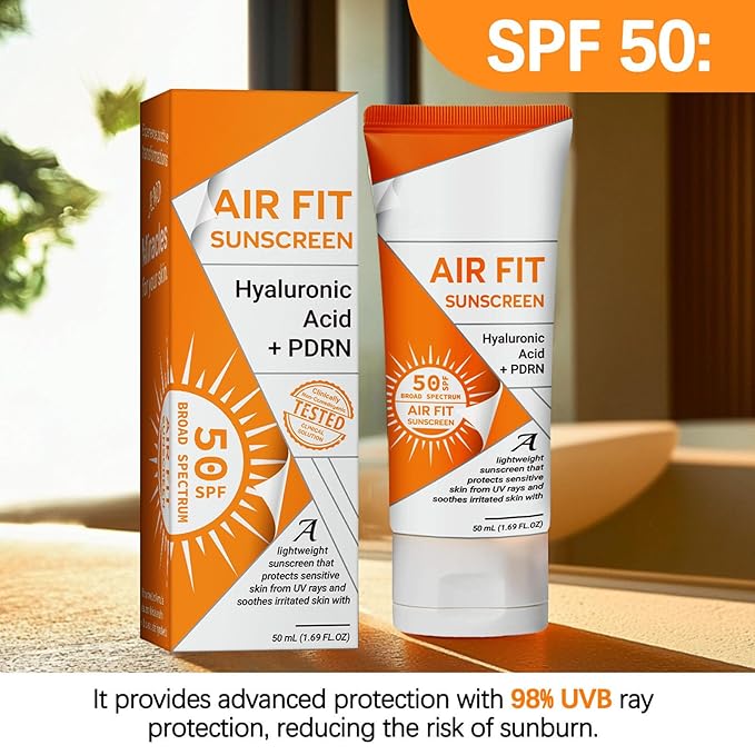 Air Fit Sunscreen Korean SPF 50 - Face & Body Sunscreen with Hyaluronic Acid, Lightweight, Non-Greasy, Moisturizing Sun Cream, Broad Spectrum UVA/UVB Protection (1)